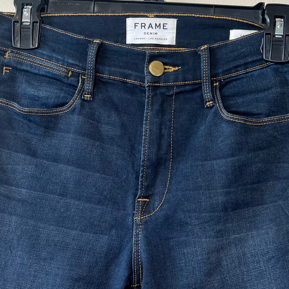 Frame Denim Le High Skinny Women Size 27 Blue Slim Jeans‎ Stretch Rough Hem